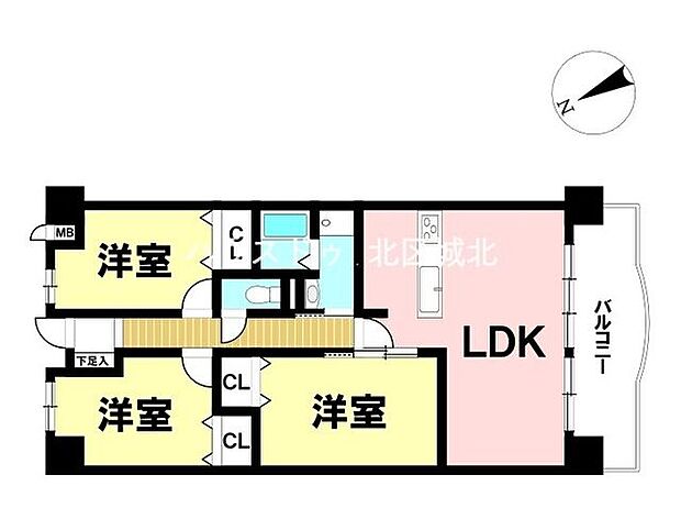 三井大曽根ハイツ(3LDK) 13階の間取り図