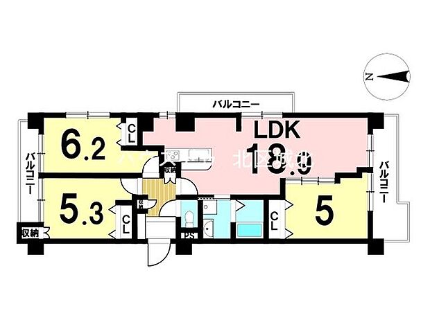 カーサ志賀(3LDK) 2階の間取り図
