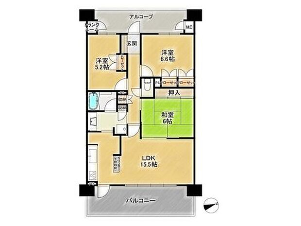 ライオンズマンション鴻池新田(3LDK) 5階の間取り図