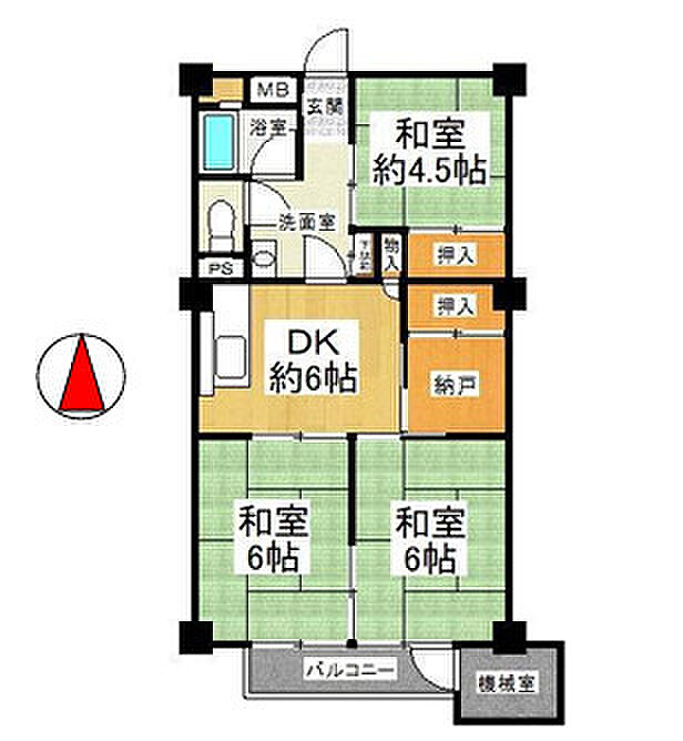 八戸ノ里グランドマンションA棟(3SDK) 10階の間取り図