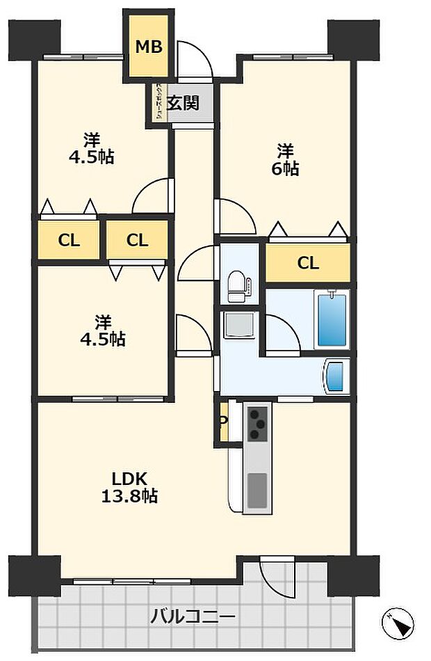 ダイアパレス新石切フォレストタウン(3LDK) 3階の間取り図