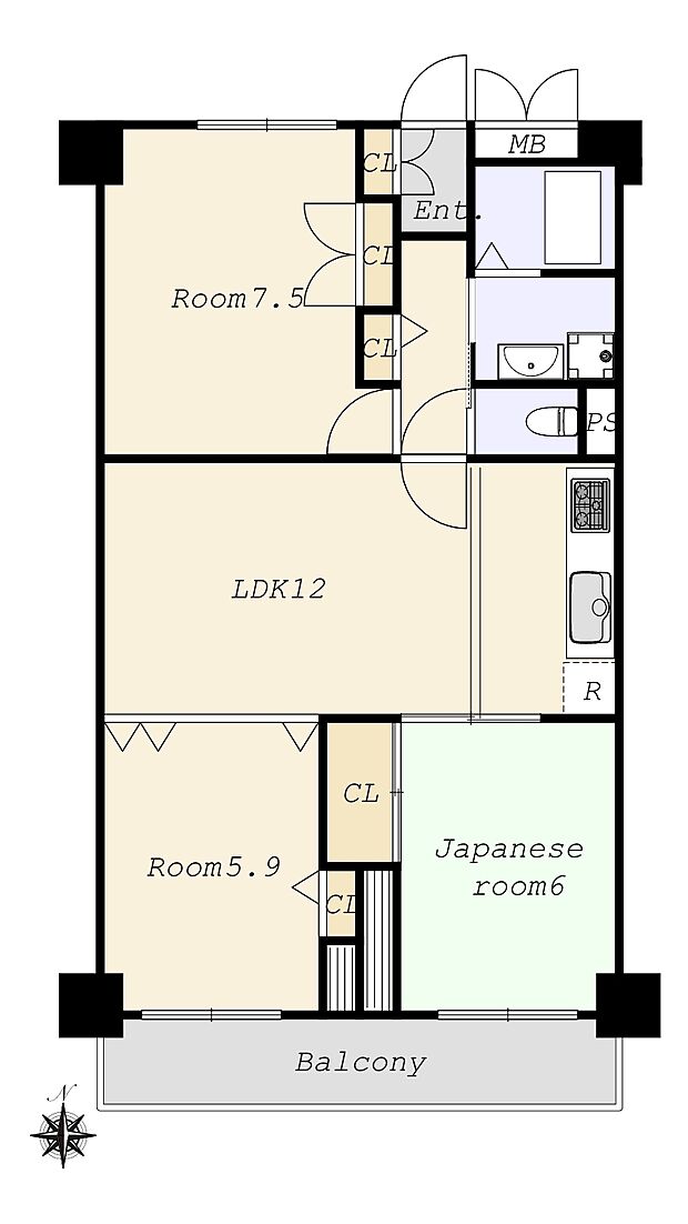 レック鴻池マンション(3LDK) 6階の間取り図