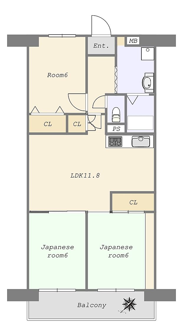 シャトー第3八戸ノ里(3LDK) 11階の間取り図