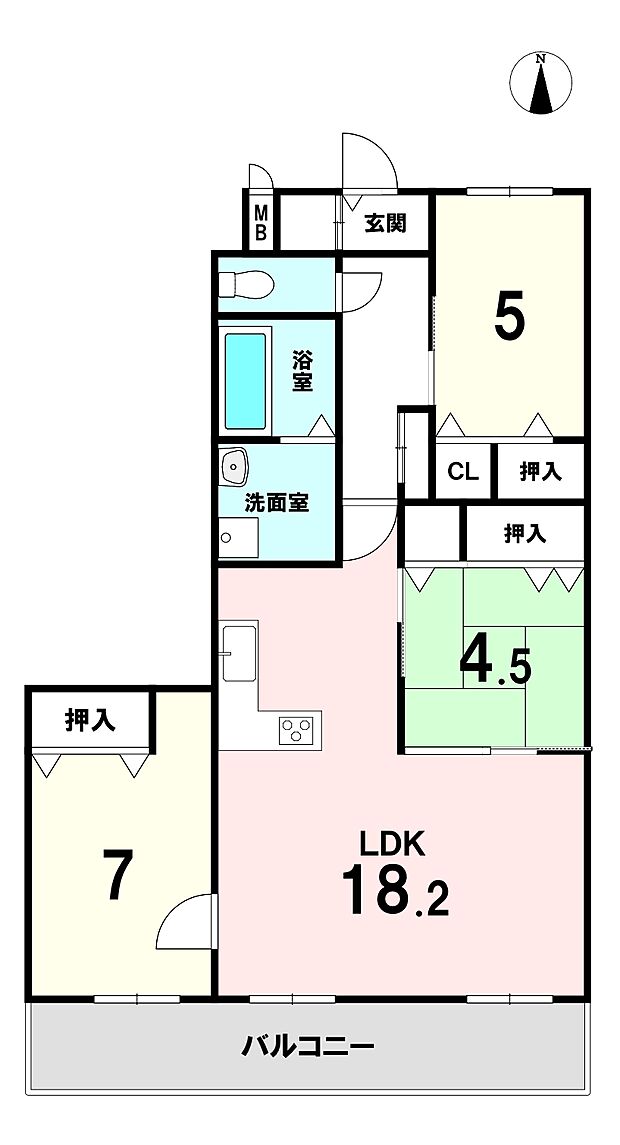 八戸ノ里ニュースカイハイツ(3LDK) 3階の間取り図
