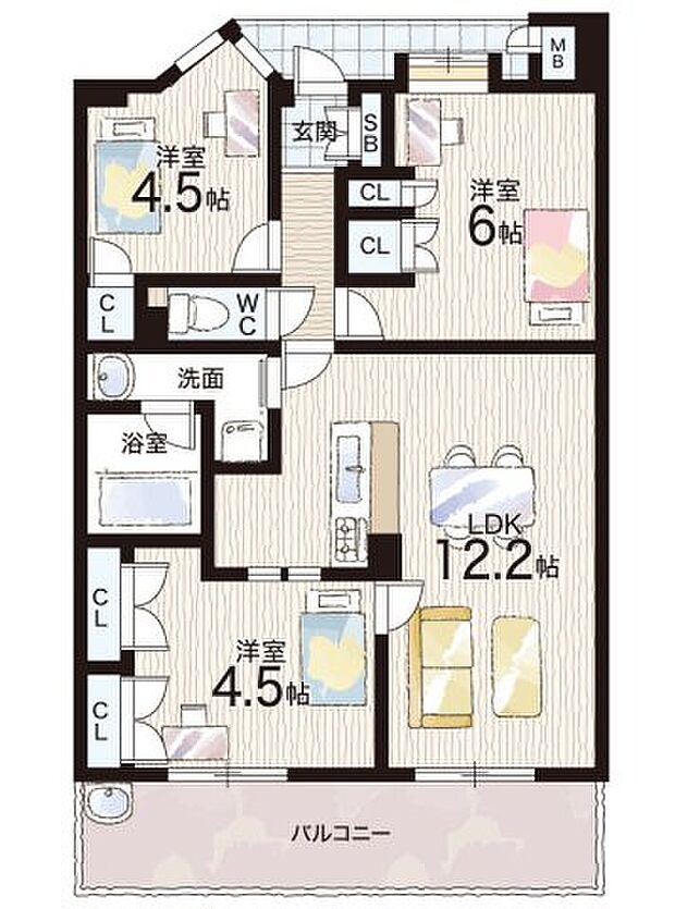 アンビエントフレア美章園(3LDK) 9階の内観