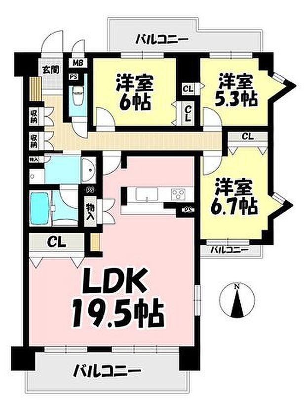 ユニーブル東岡崎(3LDK) 2階の間取り図