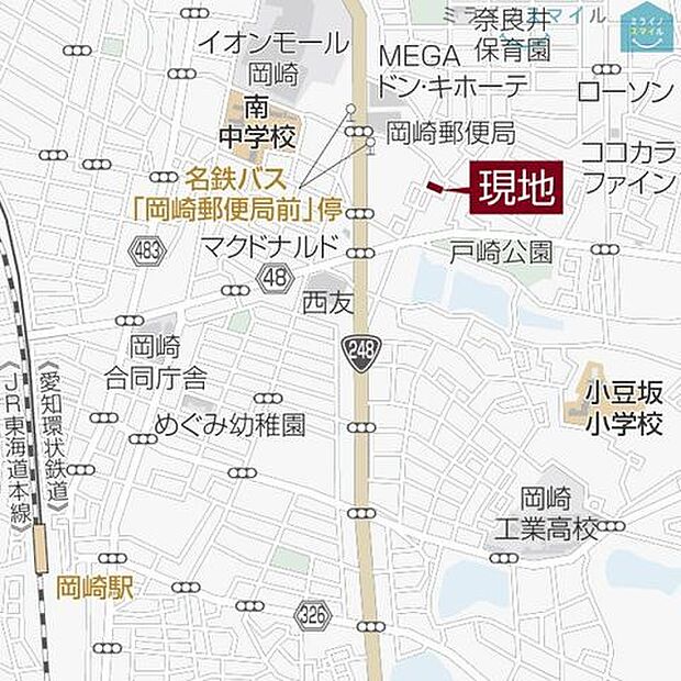 JR東海道本線「岡崎」駅まで徒歩20分です♪