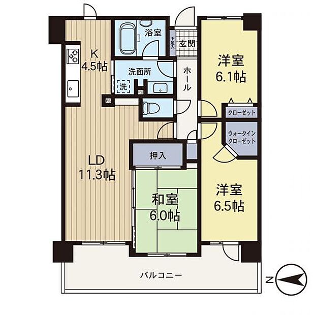 レクセルガーデン茅ヶ崎(3LDK) 6階の間取り図