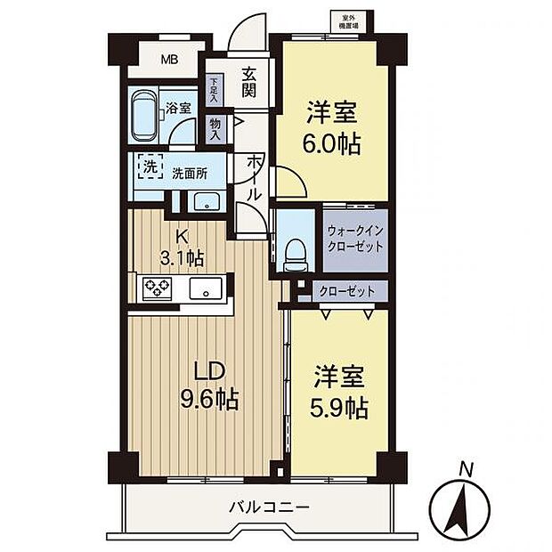 湘南平塚スカイマンション(2LDK) 7階の間取り図