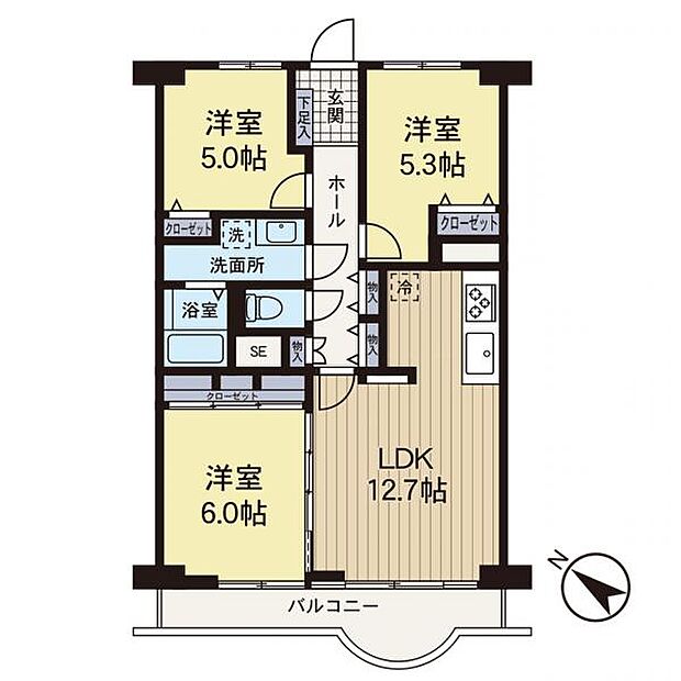 鎌倉ロジュマン　A棟(3LDK) 7階の間取り図
