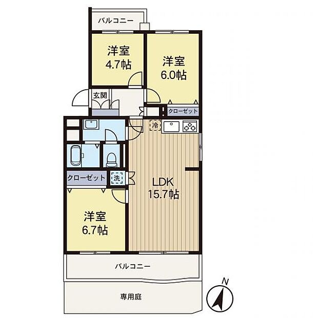 恒陽藤沢マンション　B棟(3LDK) 1階の間取り図