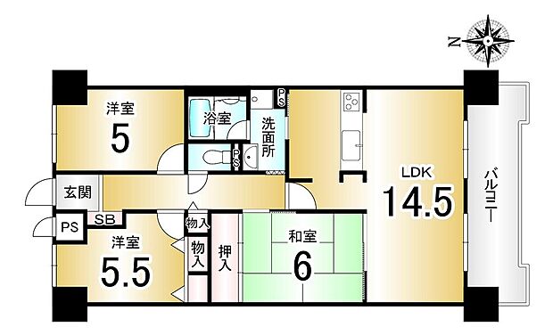 丹波橋日光ハイツ(3LDK) 3階の間取り図