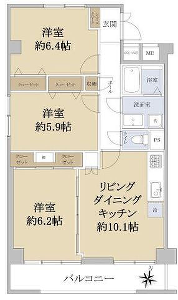 ニチモグリーンタウン茨木1番館(3LDK) 5階の間取り図