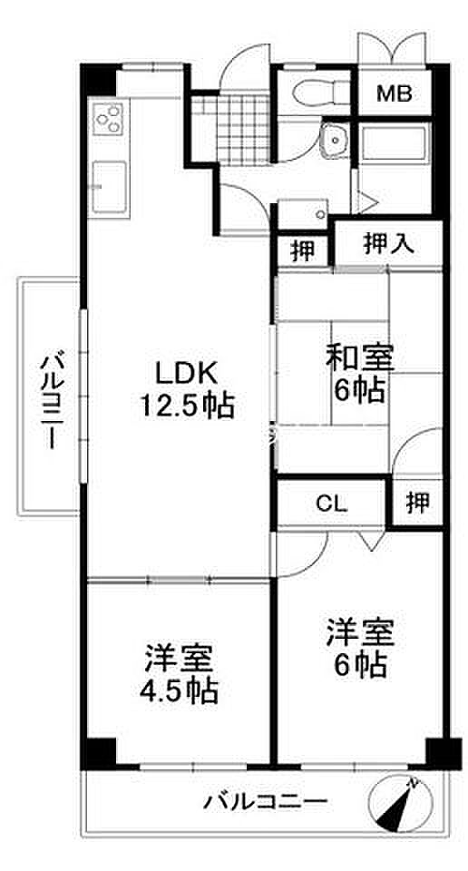 ローズコーポ千里C棟(3LDK) 6階の間取り図