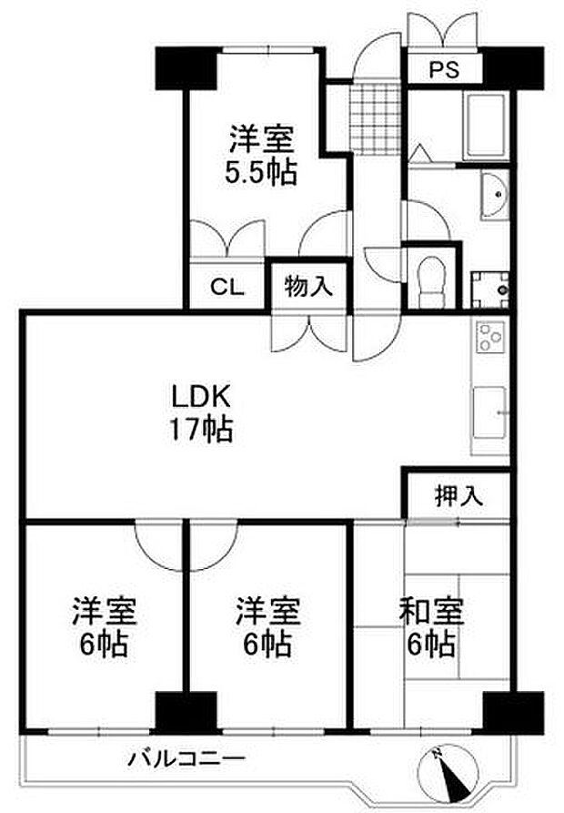 青葉丘マンション(4LDK) 5階の間取り図
