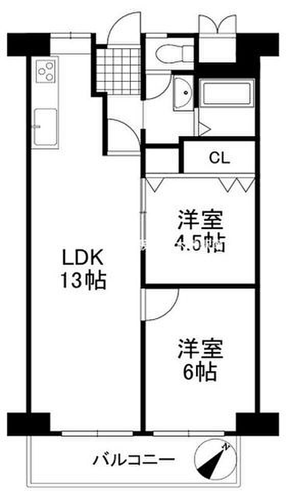 ローズコーポ千里C棟(2LDK) 6階の間取り図