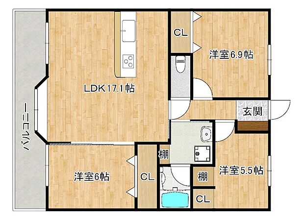 三愛シティライフ波多江駅II(3LDK) 4階の間取り図