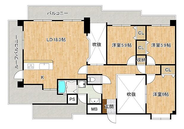 ライオンズマンション神松寺(3LDK) 8階の間取り図