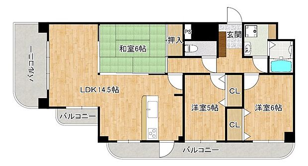 スカイハイツ今宿(3LDK) 4階の間取り図