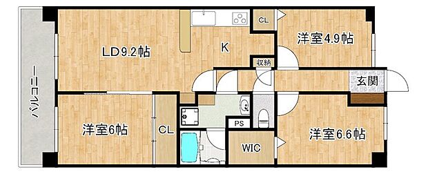 のむら姪浜ヒルズ(3LDK) 6階の間取り図