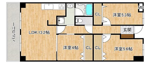 サーパス新室見II(3LDK) 4階の間取り図