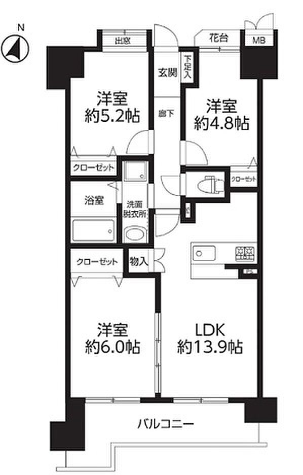 セザール大宮土呂(2SLDK) 6階/602の間取り図