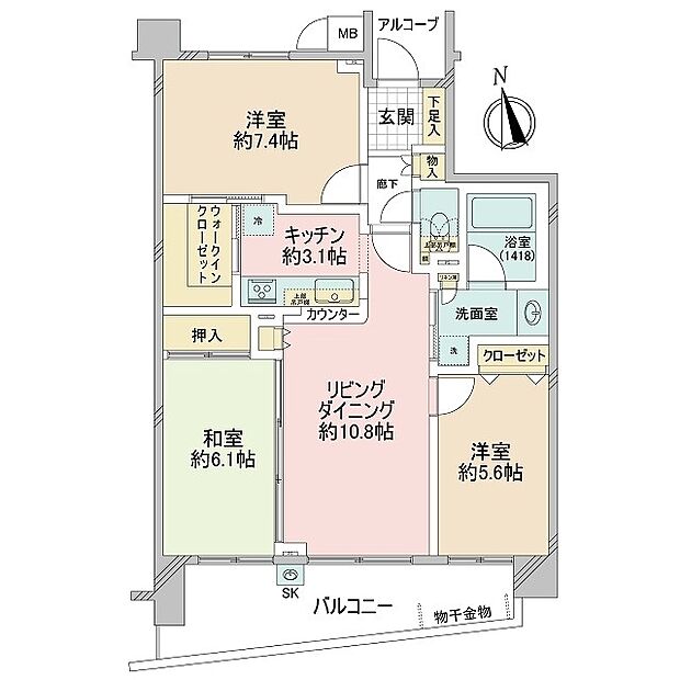 多摩川テラス(3LDK) 6階の内観
