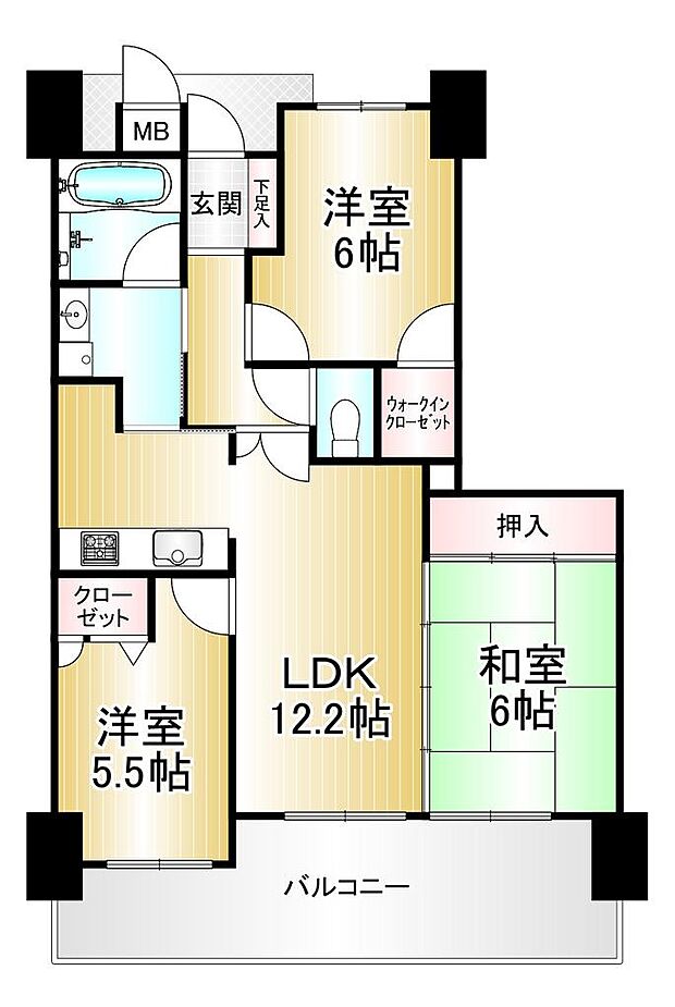 グラン・コート御幣島(3LDK) 5階の間取り図
