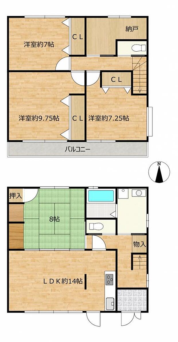 【間取図】4SLDKのお家です。部屋数も十分なので大人数でもお暮しいただけます。2階にもトイレがあるので生活がしやすいですよ。
