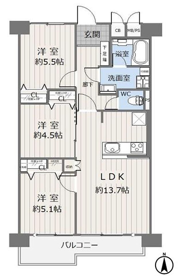 シャンボール東三国(3LDK) 4階の間取り図