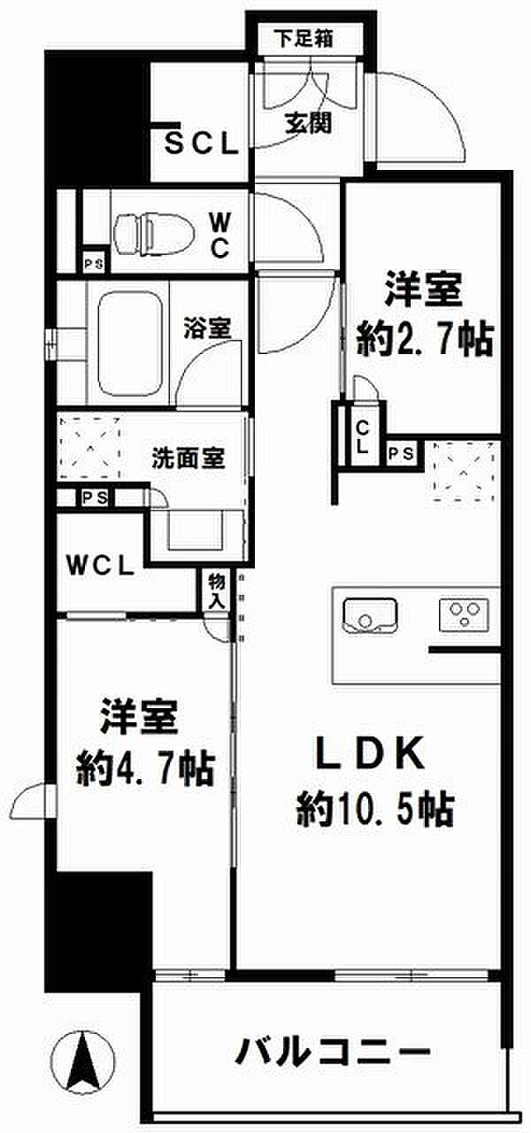 ソルティア天満橋駅前(2LDK) 12階/1の間取り図