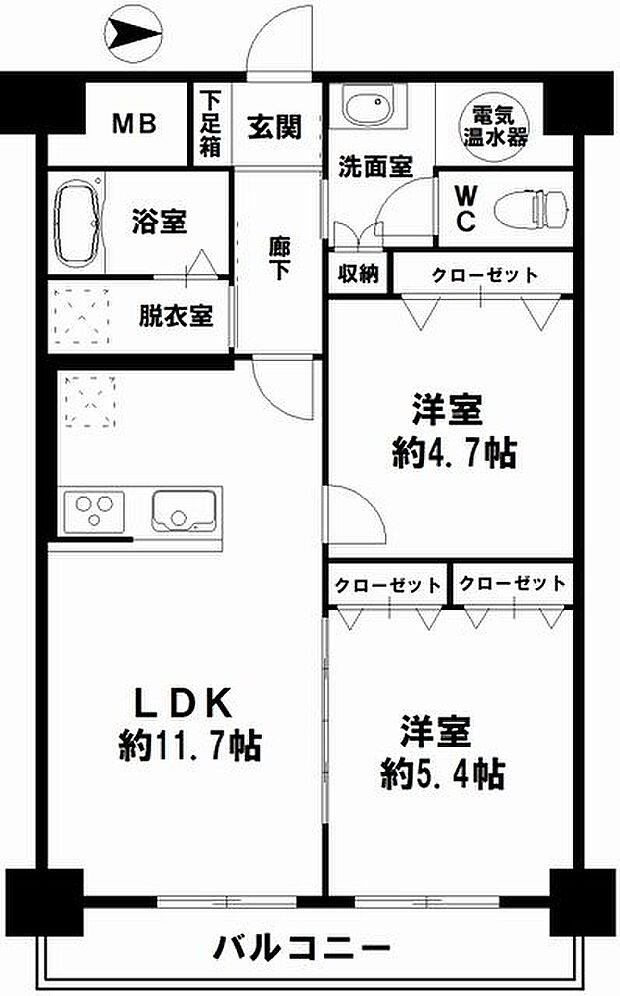 ユニ高麗橋(2LDK) 8階の間取り図