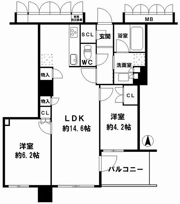 ブランズタワー大阪本町(2LDK) 25階の間取り図