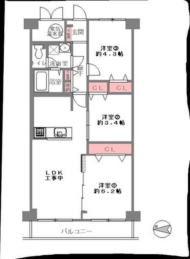 ネオコーポ真田山公園(3LDK) 12階の間取り図