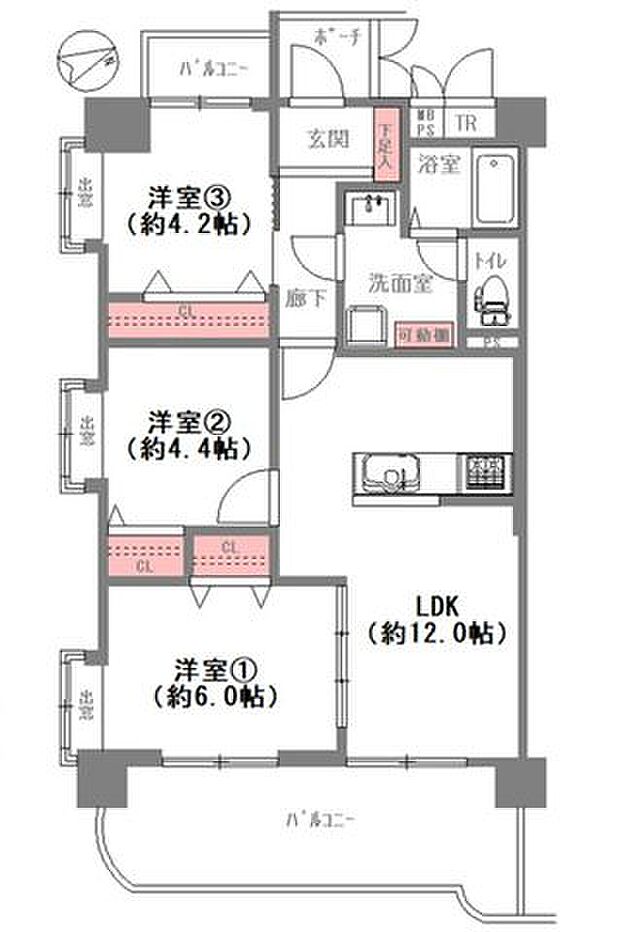 ノバカネイチ天王寺(3LDK) 3階の間取り図