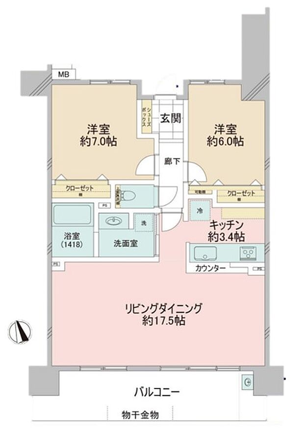 サーパス陽東桜レジデンス(2LDK) 5階の間取り図