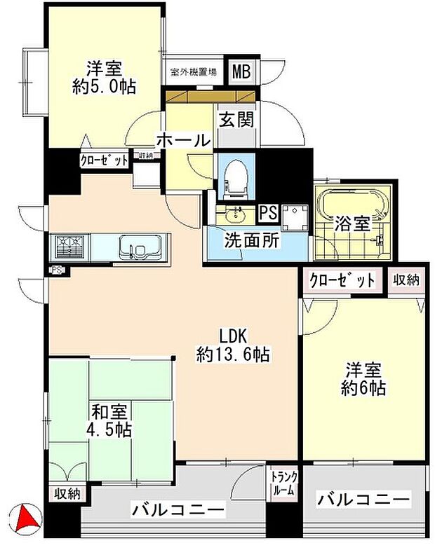 レガリアシティ船橋ガーデンコート(3LDK) 2階の間取り図