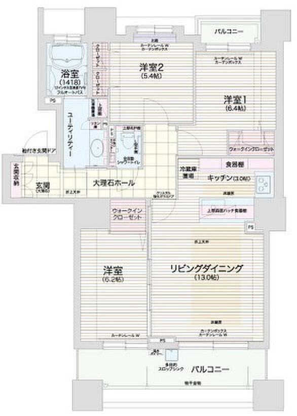 グランファーレ札幌山鼻ロワイヤル(3LDK) 2階の内観