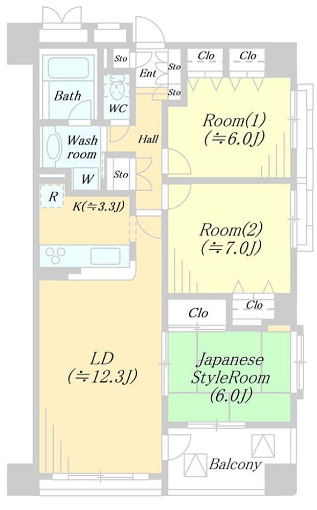 東南角部屋ゆとりの3LDK各居室が6帖以上のバランスの良い間取り。