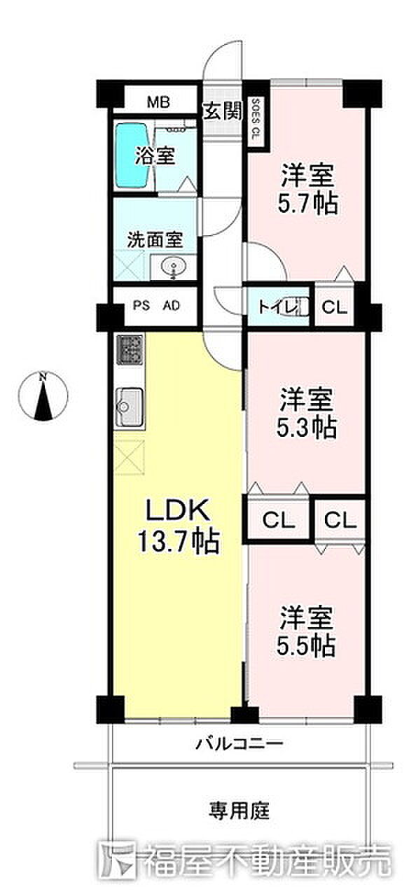 デラシオン御室(3LDK) 1階の間取り図