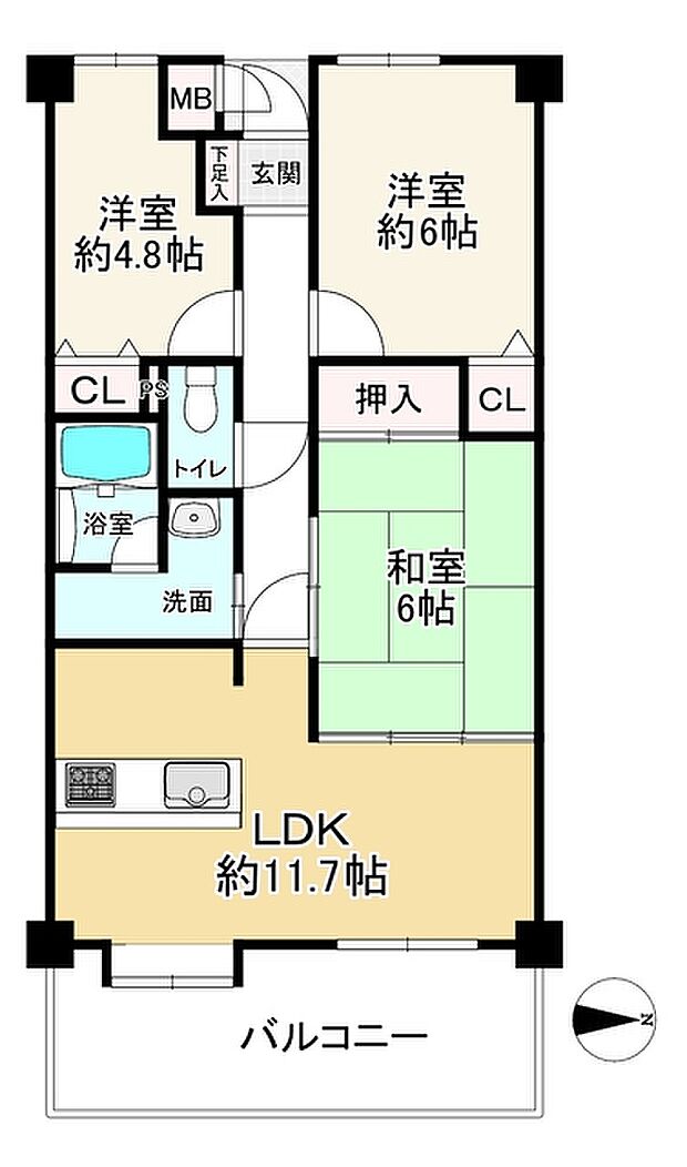 ダイアパレス松室(3LDK) 5階の間取り図
