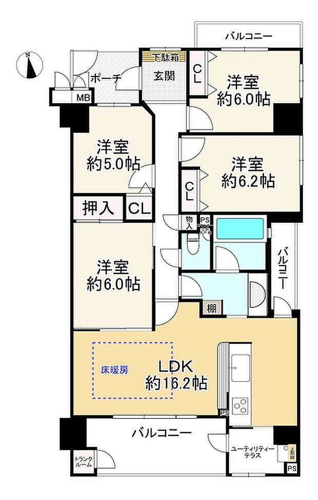 ユニ・アルス洛西プレジオ(4LDK) 6階の間取り図