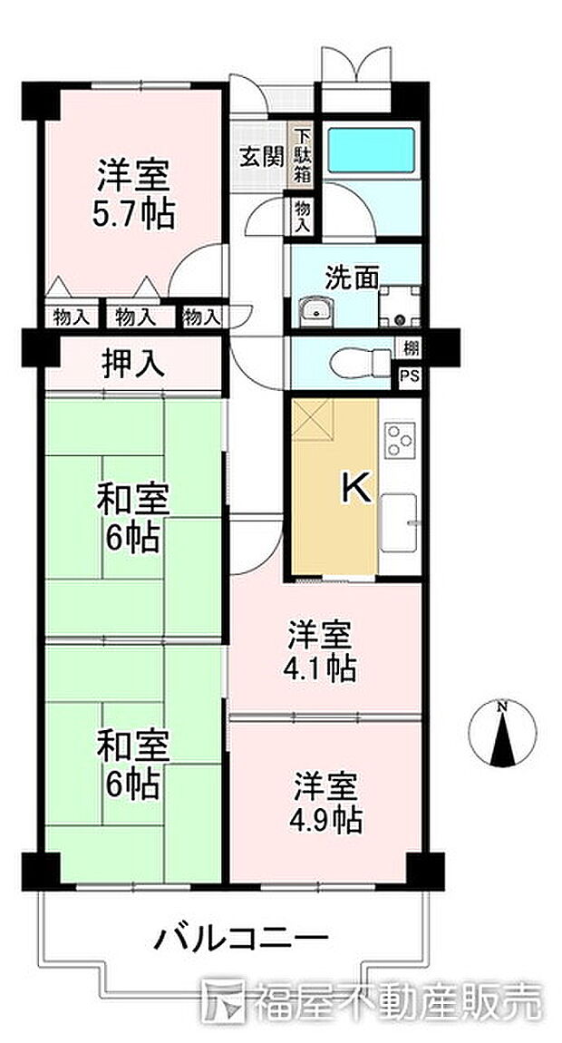 グラン・ドムール嵯峨広沢(5K) 5階の間取り図