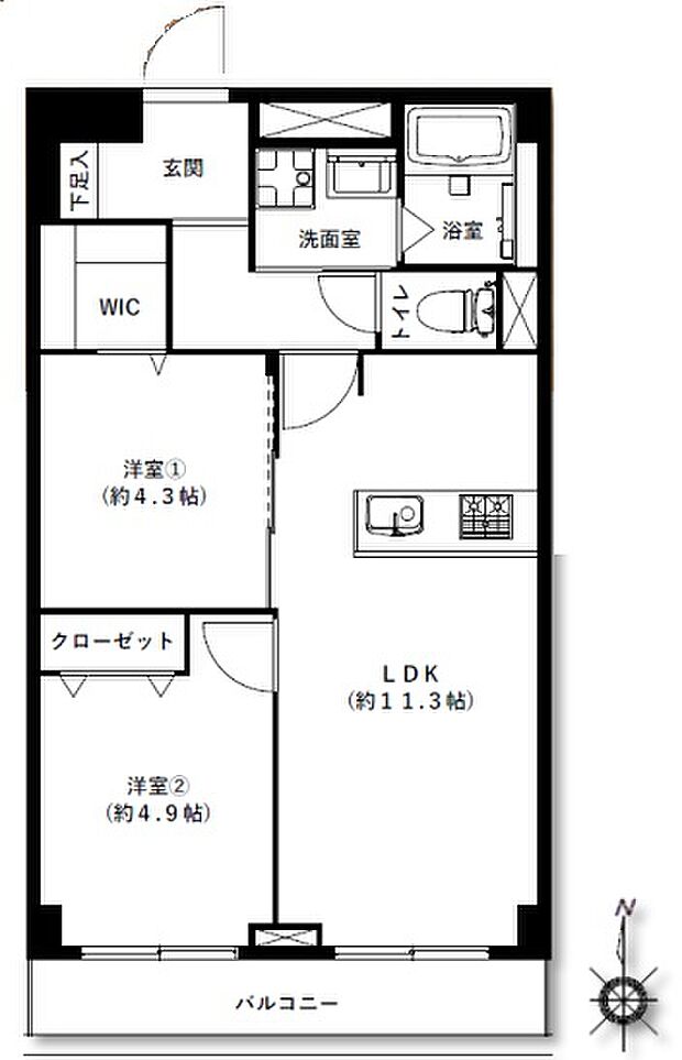 エスカイア武蔵小金井(2LDK) 4階の間取り図