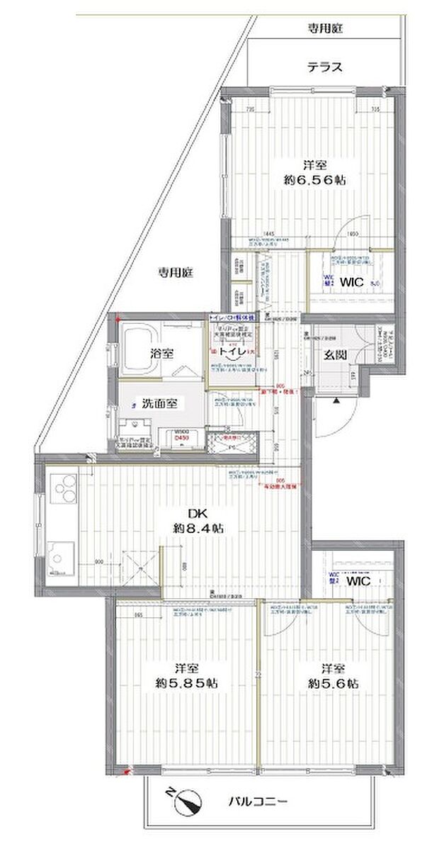 朝日武蔵野マンション(3DK) 1階の間取り図
