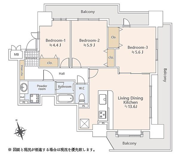 コスモ永山(3LDK) 9階の間取り図
