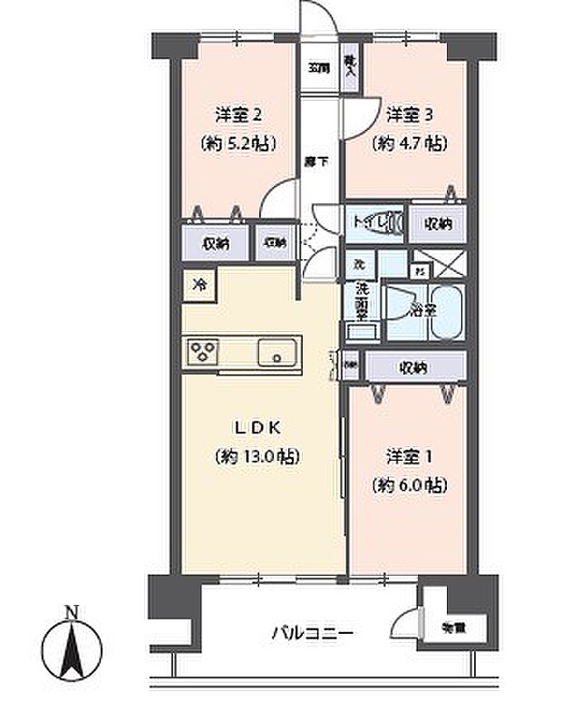 武蔵野ハイム(3LDK) 2階の間取り図