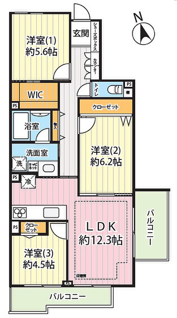 ミレニアムコート向ヶ丘遊園(3LDK) 2階の間取り図