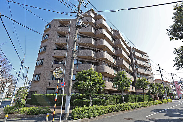 マンション外観。伊勢崎線「竹ノ塚」駅徒歩8分のある総戸数48戸のマンションです。共有部分も充実しております！