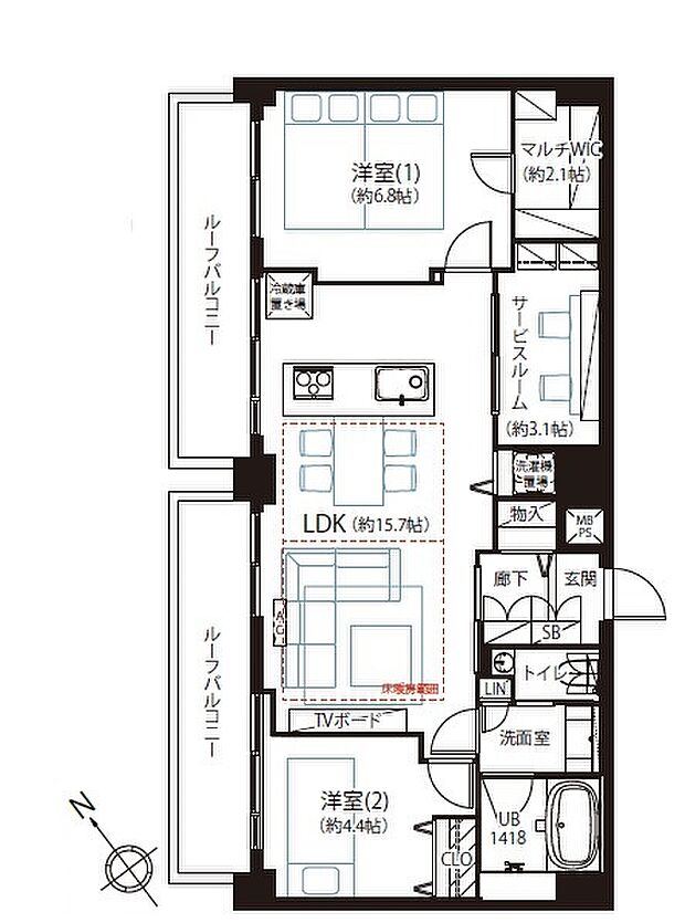 虎ノ門ガーデン(2SLDK) 9階/901の間取り図